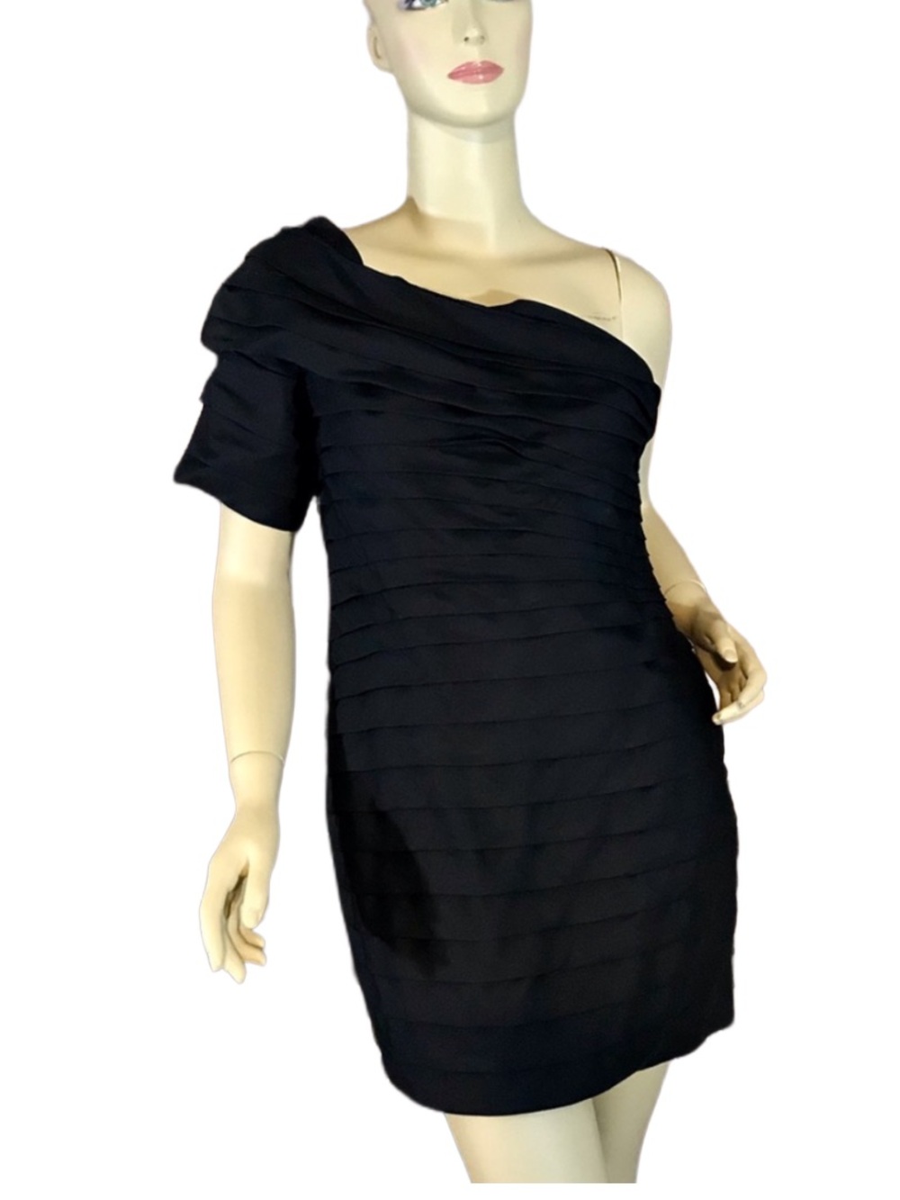 FUMBLIN' FOE ANTHROPOLOGIE BLACK TIERED ONE SHOULDER COCKTAIL DRESS NWT (M) - Picture 2 of 13